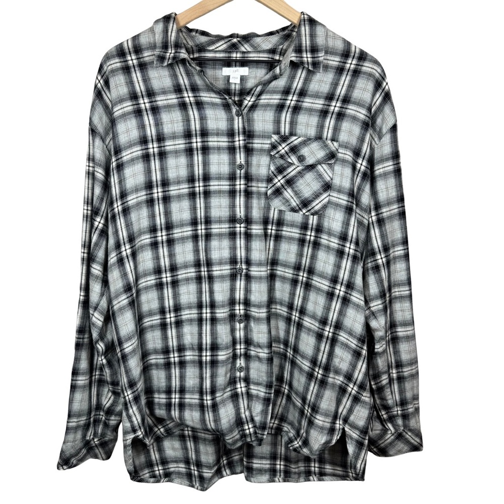 J. Jill LARGE Plaid Button Up Flannel 100% Cotton Fall Basic Essential Preppy